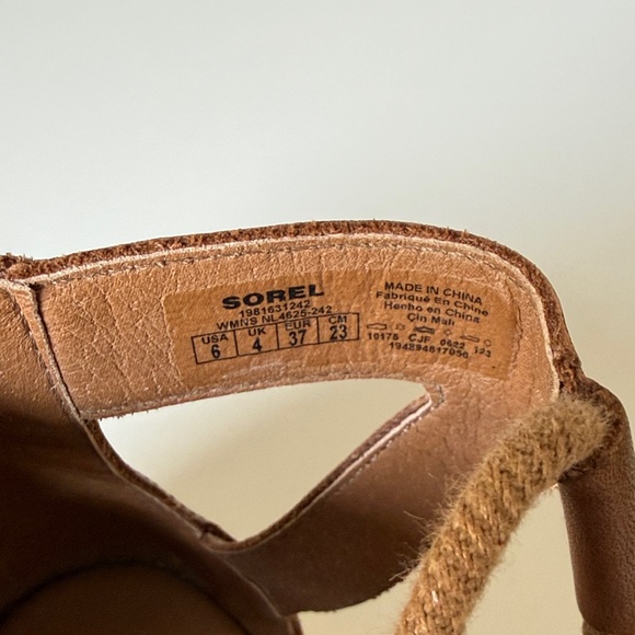 Sorel Brown Leather Lace-Up Wedge Sandals - Picture 2 of 6